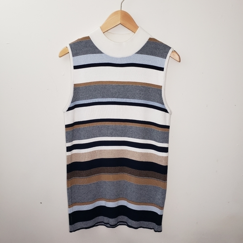 Suzy Shier Stripped Mock Kneck SleevelessTop Size L